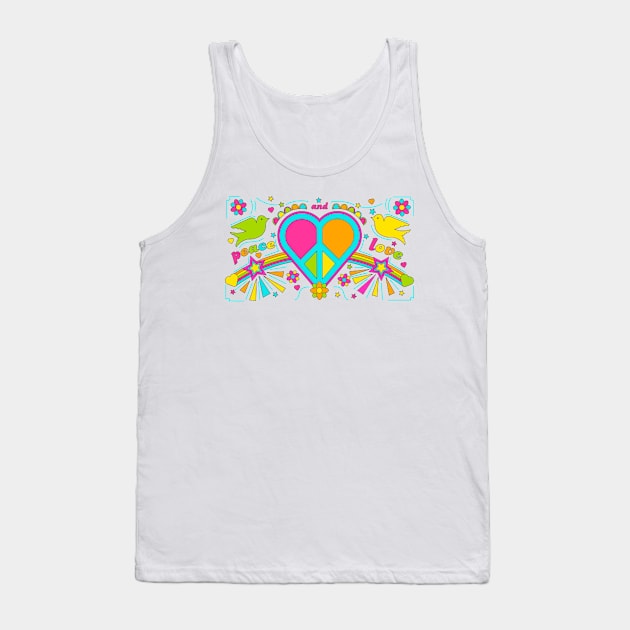 Peace and Love Peace Sign Heart and Doves Tank Top by Sanu Designs